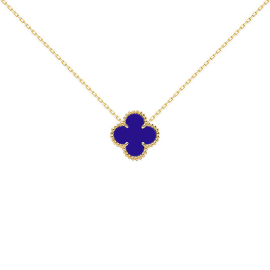 Gold-plated Silver  Blue Clover Agate Lucky Charm Necklace 16-18" - ANC096-GP