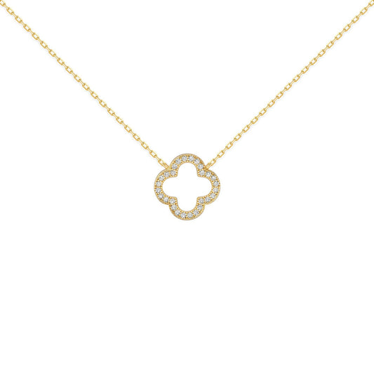 Gold-plated Silver  CZ Clover Halo Lucky Charm Necklace 16-18" - ANC097-GP