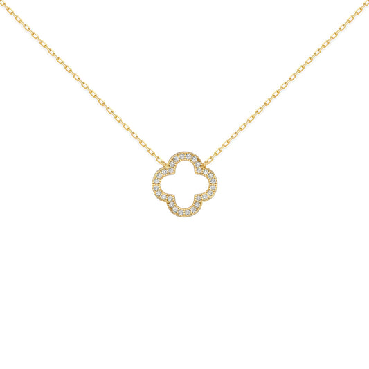 Gold-plated Silver  CZ Clover Halo Lucky Charm Necklace 16-18" - ANC097-GP