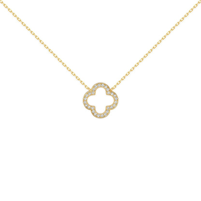 Gold-plated Silver  CZ Clover Halo Lucky Charm Necklace 16-18" - ANC097-GP
