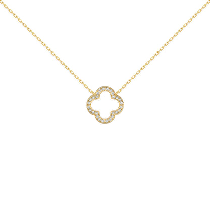 Gold-plated Silver  CZ Clover Halo Lucky Charm Necklace 16-18" - ANC097-GP