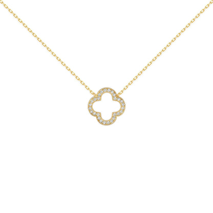 Gold-plated Silver  CZ Clover Halo Lucky Charm Necklace 16-18" - ANC097-GP