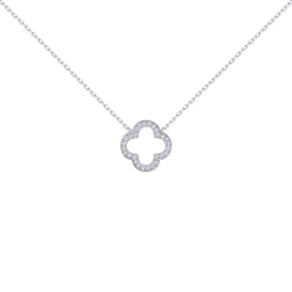 Silver  Round CZ Clover Halo Lucky Charm Pendant Necklace 16-18" - ANC097