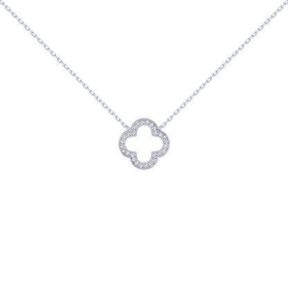 Silver  Round CZ Clover Halo Lucky Charm Pendant Necklace 16-18" - ANC097