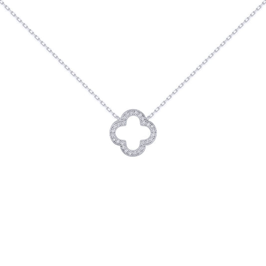 Silver  Round CZ Clover Halo Lucky Charm Pendant Necklace 16-18" - ANC097