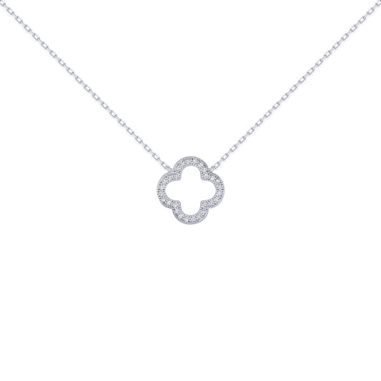 Silver  Round CZ Clover Halo Lucky Charm Pendant Necklace 16-18" - ANC097