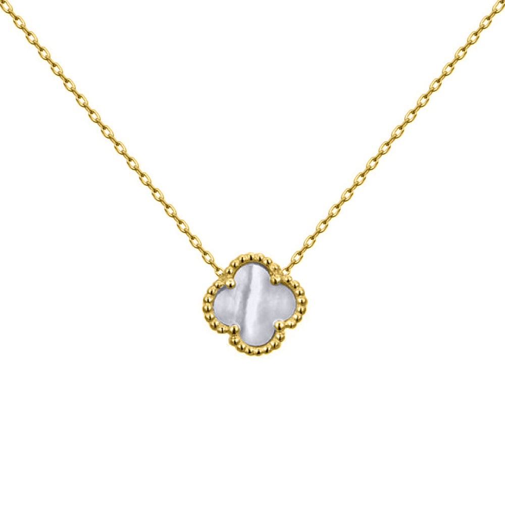 Gold-plated Silver  Clover Mother of Pearl Charm Necklace 16-18" - ANC099-GP