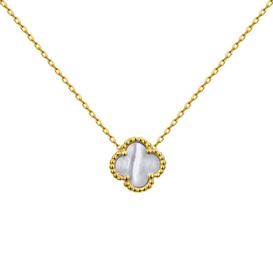 Gold-plated Silver  Clover Mother of Pearl Charm Necklace 16-18" - ANC099-GP