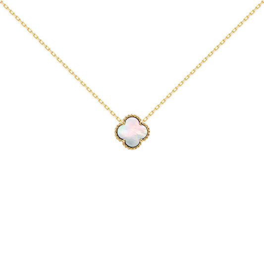 Gold-plated Silver  Clover Mother of Pearl Charm Necklace 16-18" - ANC099-GP