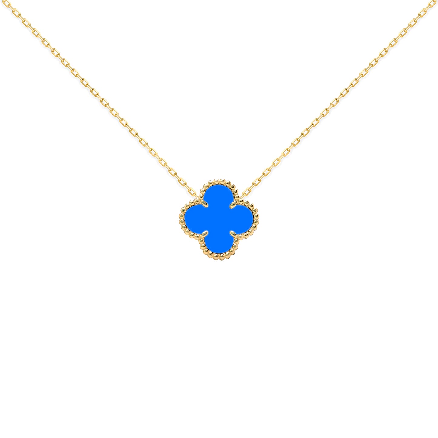 Gold-plated Silver  Blue Clover Agate Charm Necklace 16-18" - ANC100-GP