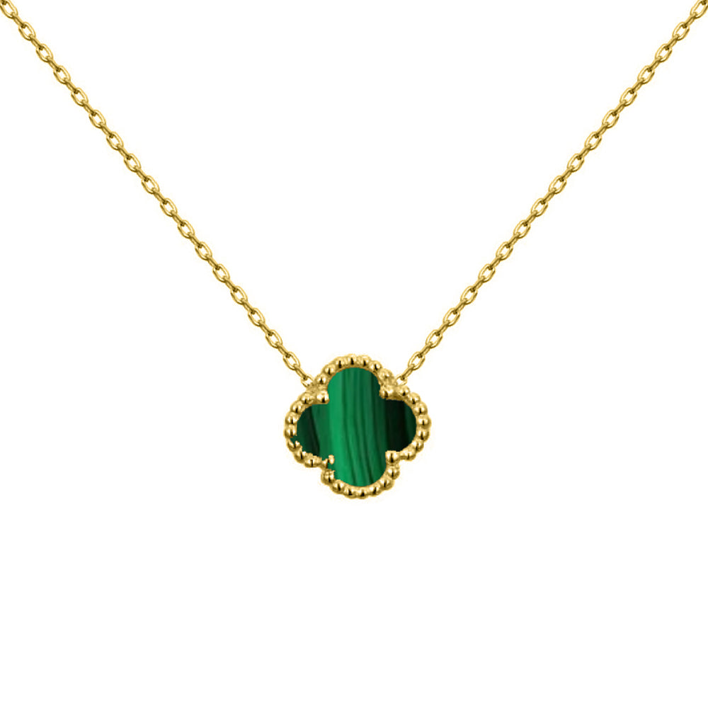 Gold-plated Silver  Clover Malachite Charm Pendant Necklace 16-18" - ANC101-GP