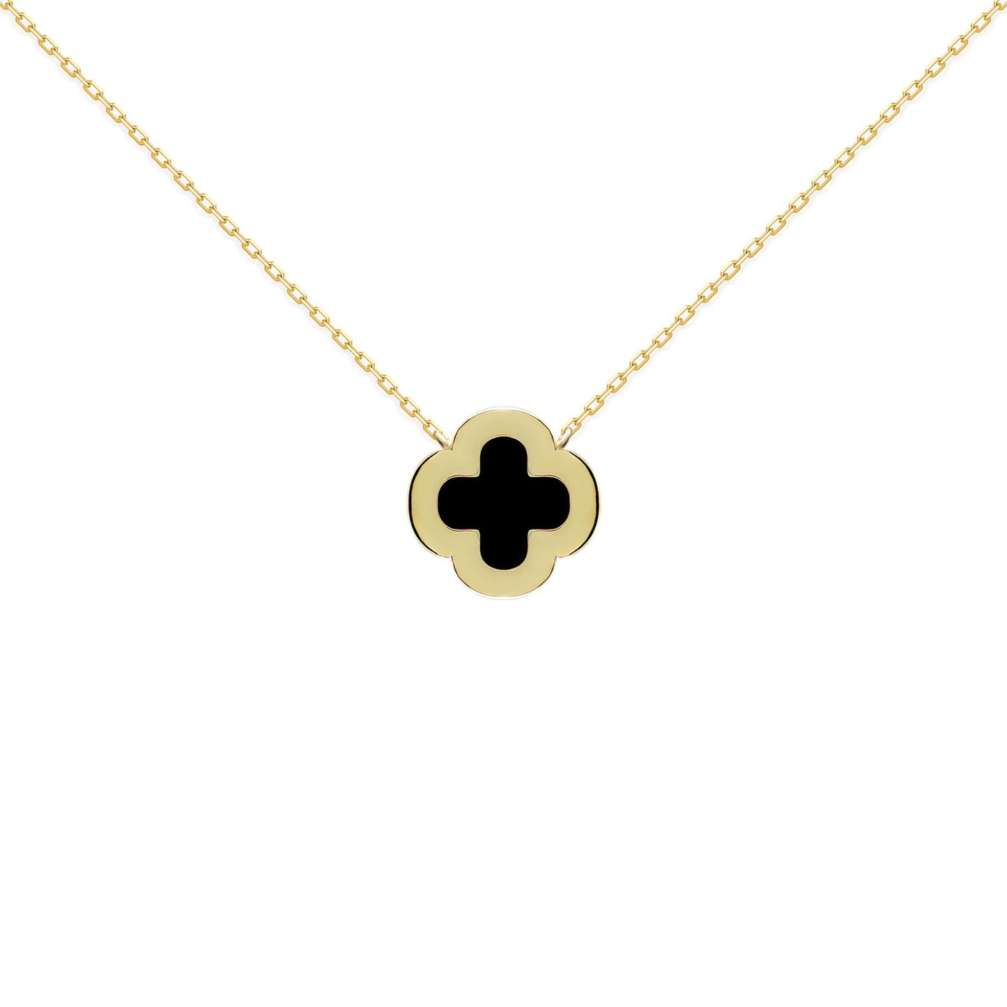 Gold-plated Silver  Clover Onyx CZ Lucky Charm Necklace 16-18" - ANC102-GP