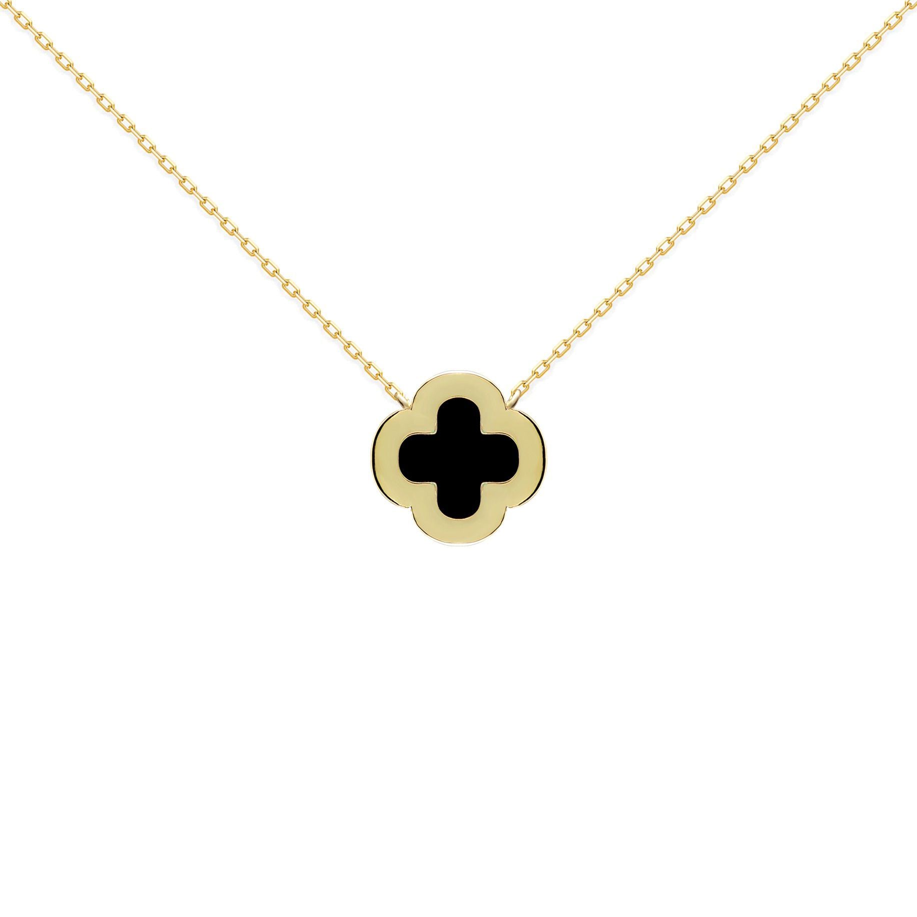 Gold-plated Silver  Clover Onyx CZ Lucky Charm Necklace 16-18" - ANC102-GP