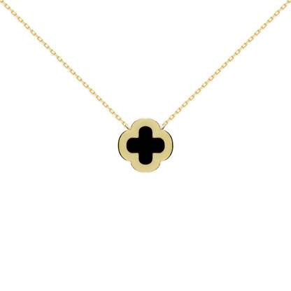 Gold-plated Silver  Clover Onyx CZ Lucky Charm Necklace 16-18" - ANC102-GP