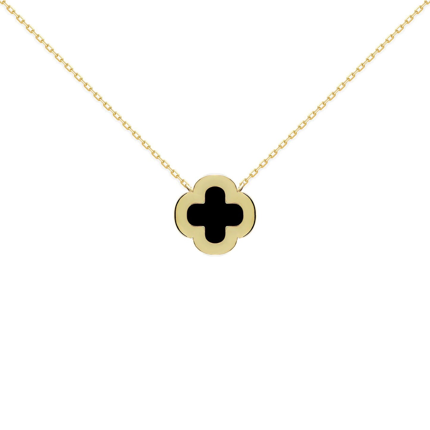 Gold-plated Silver  Clover Onyx CZ Lucky Charm Necklace 16-18" - ANC102-GP