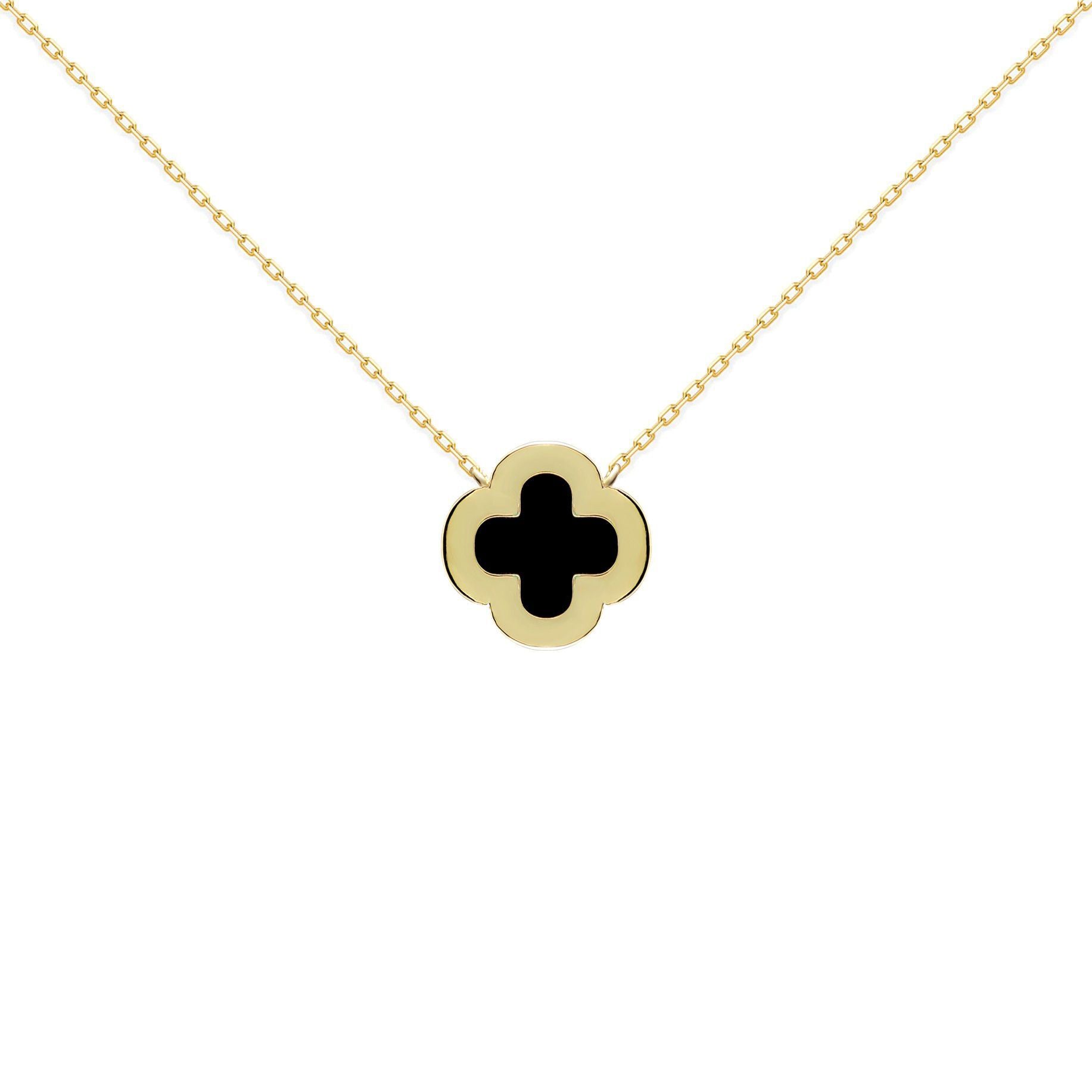 Gold-plated Silver  Clover Onyx CZ Lucky Charm Necklace 16-18" - ANC102-GP