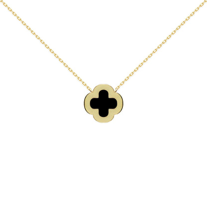 Gold-plated Silver  Clover Onyx CZ Lucky Charm Necklace 16-18" - ANC102-GP