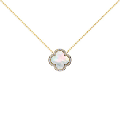 Gold-plated Silver  Clover Mother of Pearl CZ Necklace 16-18" - ANC103-GP