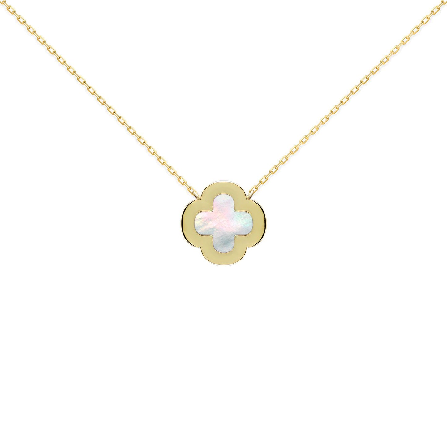 Gold-plated Silver  Clover Mother of Pearl CZ Necklace 16-18" - ANC103-GP