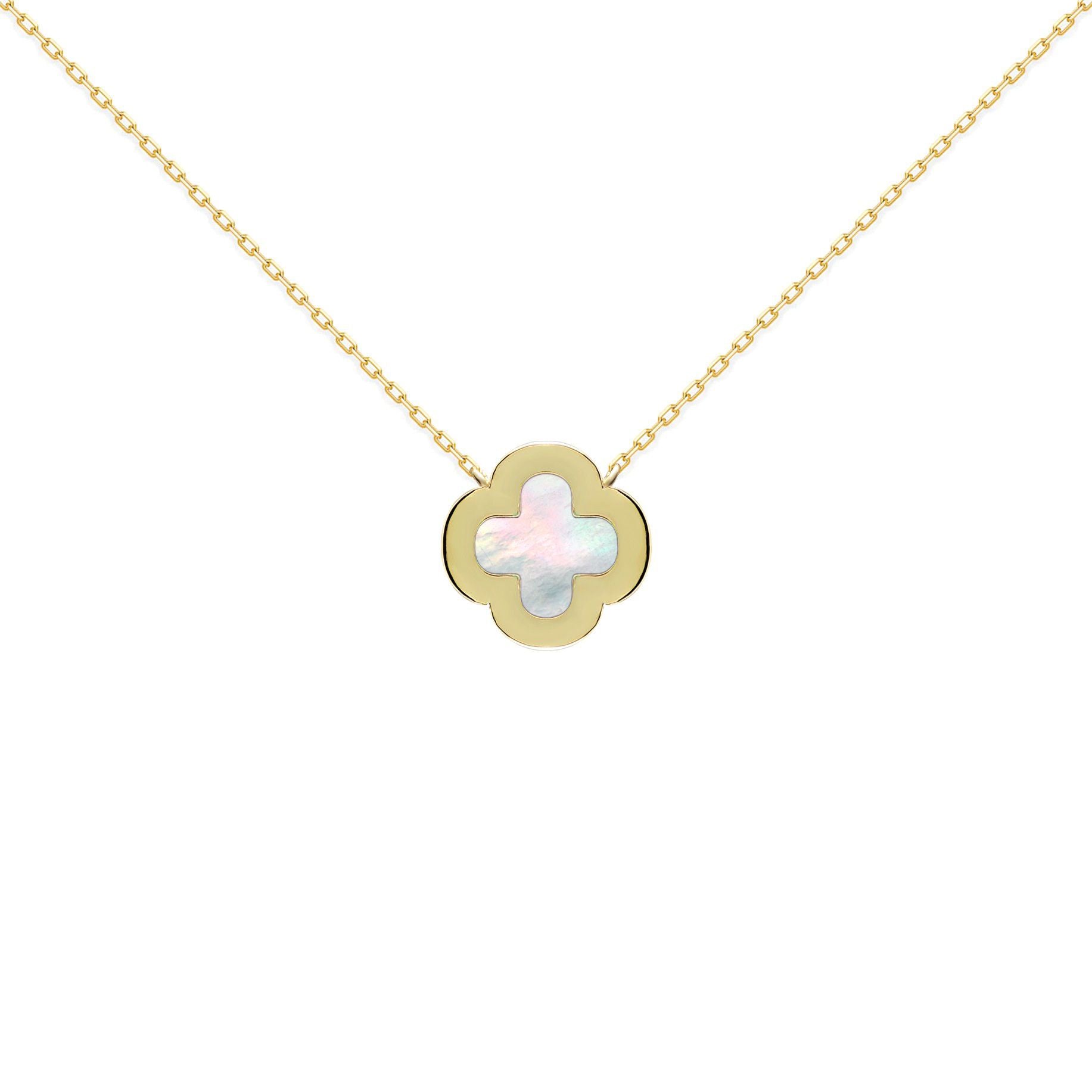 Gold-plated Silver  Clover Mother of Pearl CZ Necklace 16-18" - ANC103-GP