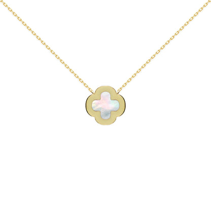 Gold-plated Silver  Clover Mother of Pearl CZ Necklace 16-18" - ANC103-GP