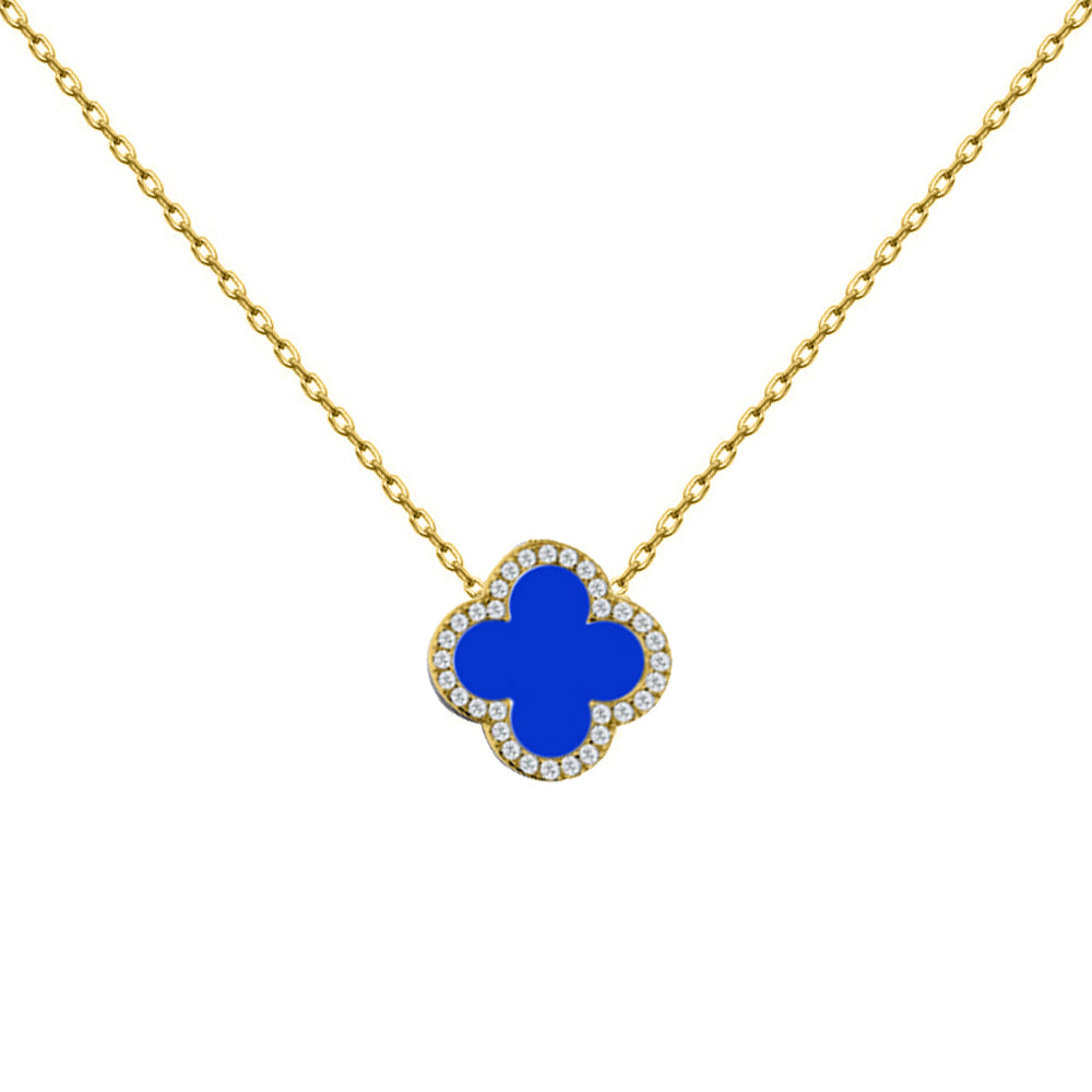 Gold-plated Silver  Clover Agate CZ Lucky Charm Necklace 16-18" - ANC104-GP