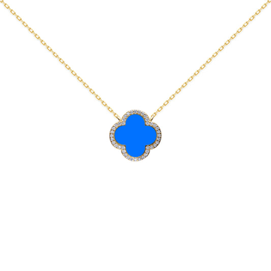 Gold-plated Silver  Clover Agate CZ Lucky Charm Necklace 16-18" - ANC104-GP