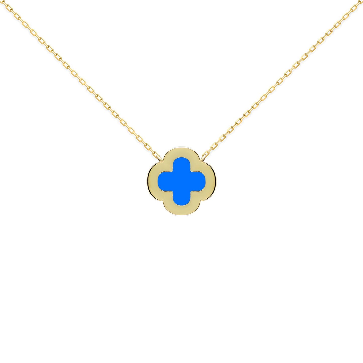 Gold-plated Silver  Clover Agate CZ Lucky Charm Necklace 16-18" - ANC104-GP
