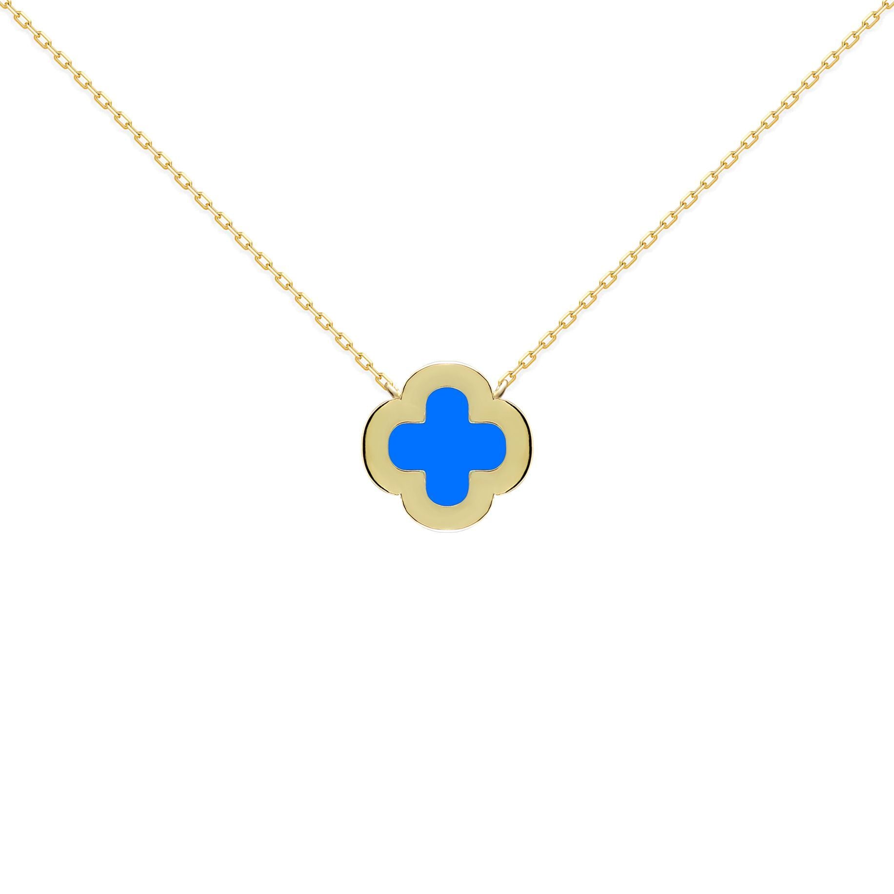 Gold-plated Silver  Clover Agate CZ Lucky Charm Necklace 16-18" - ANC104-GP