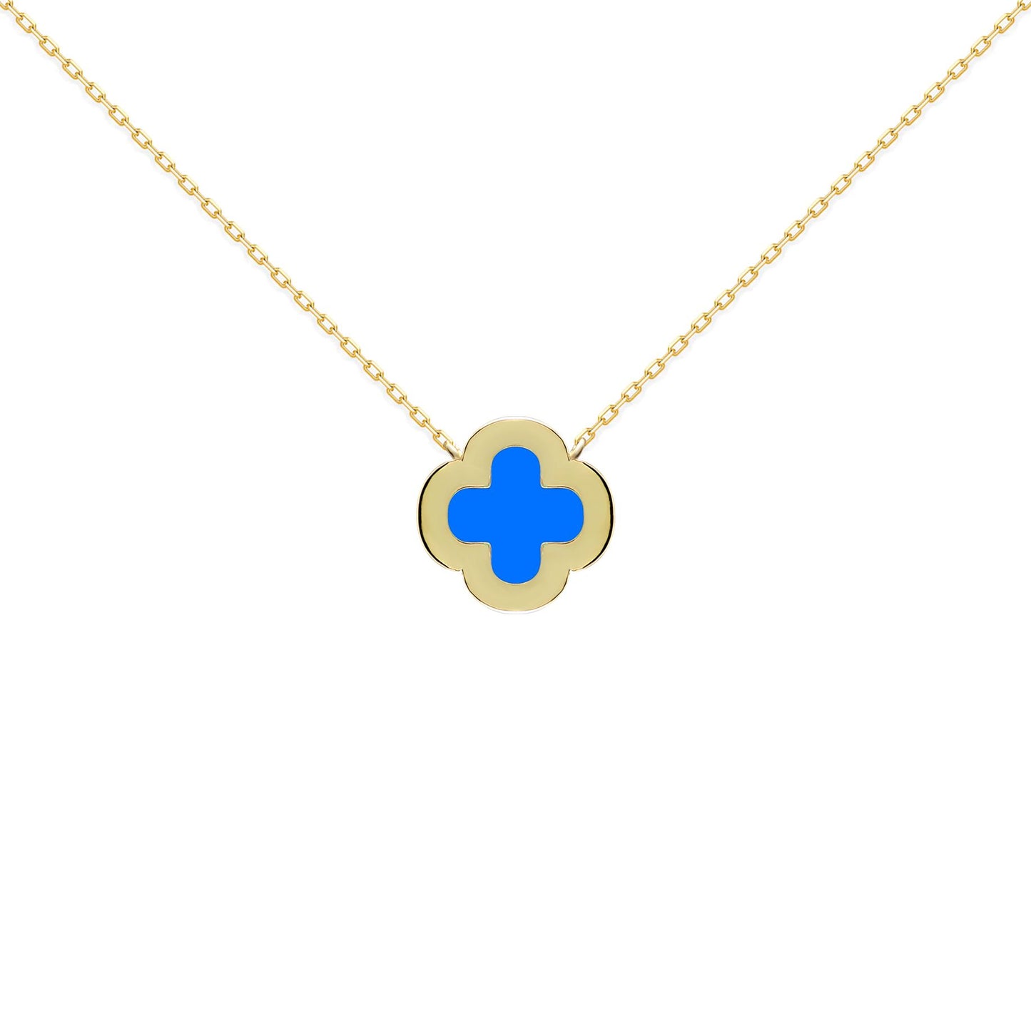 Gold-plated Silver  Clover Agate CZ Lucky Charm Necklace 16-18" - ANC104-GP