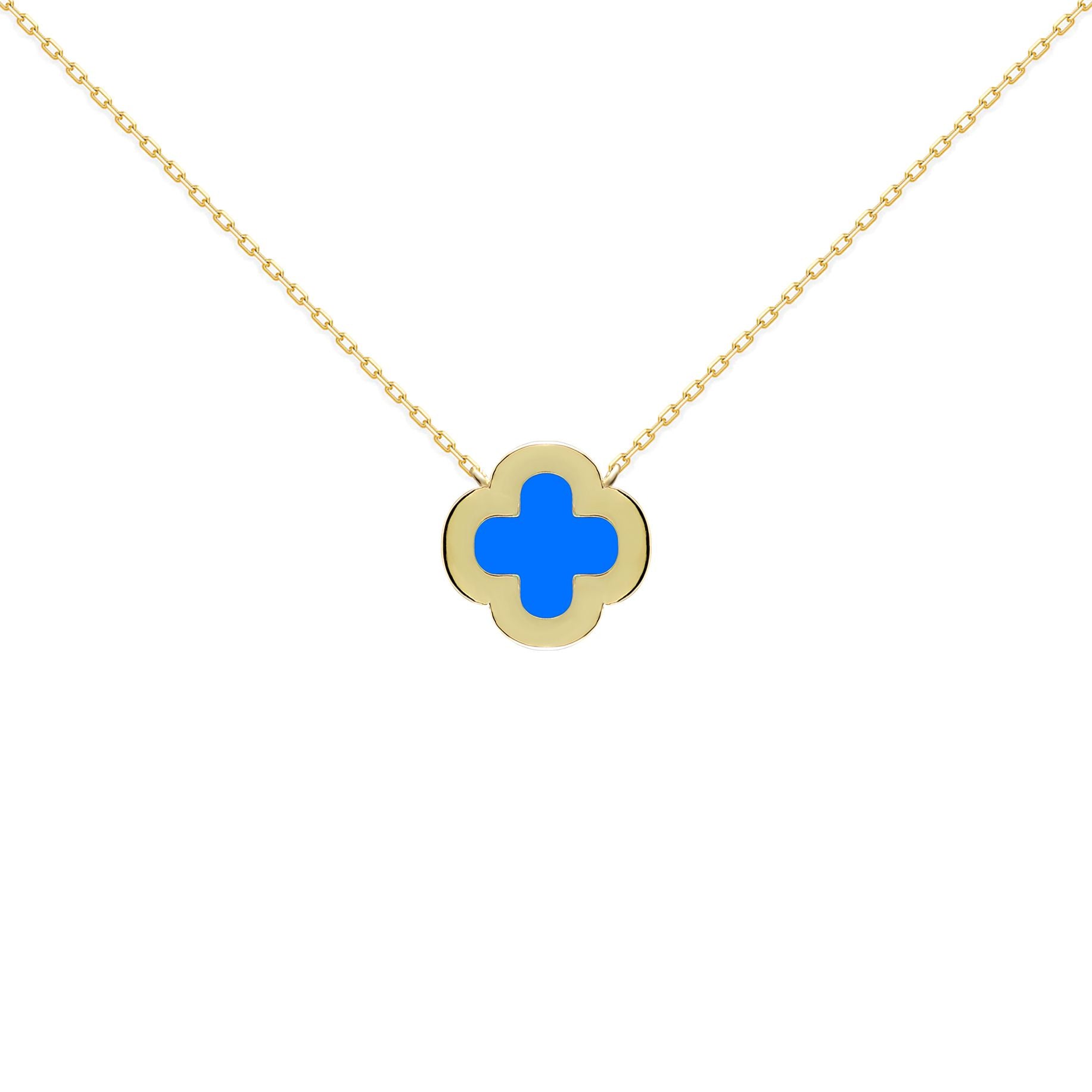 Gold-plated Silver  Clover Agate CZ Lucky Charm Necklace 16-18" - ANC104-GP