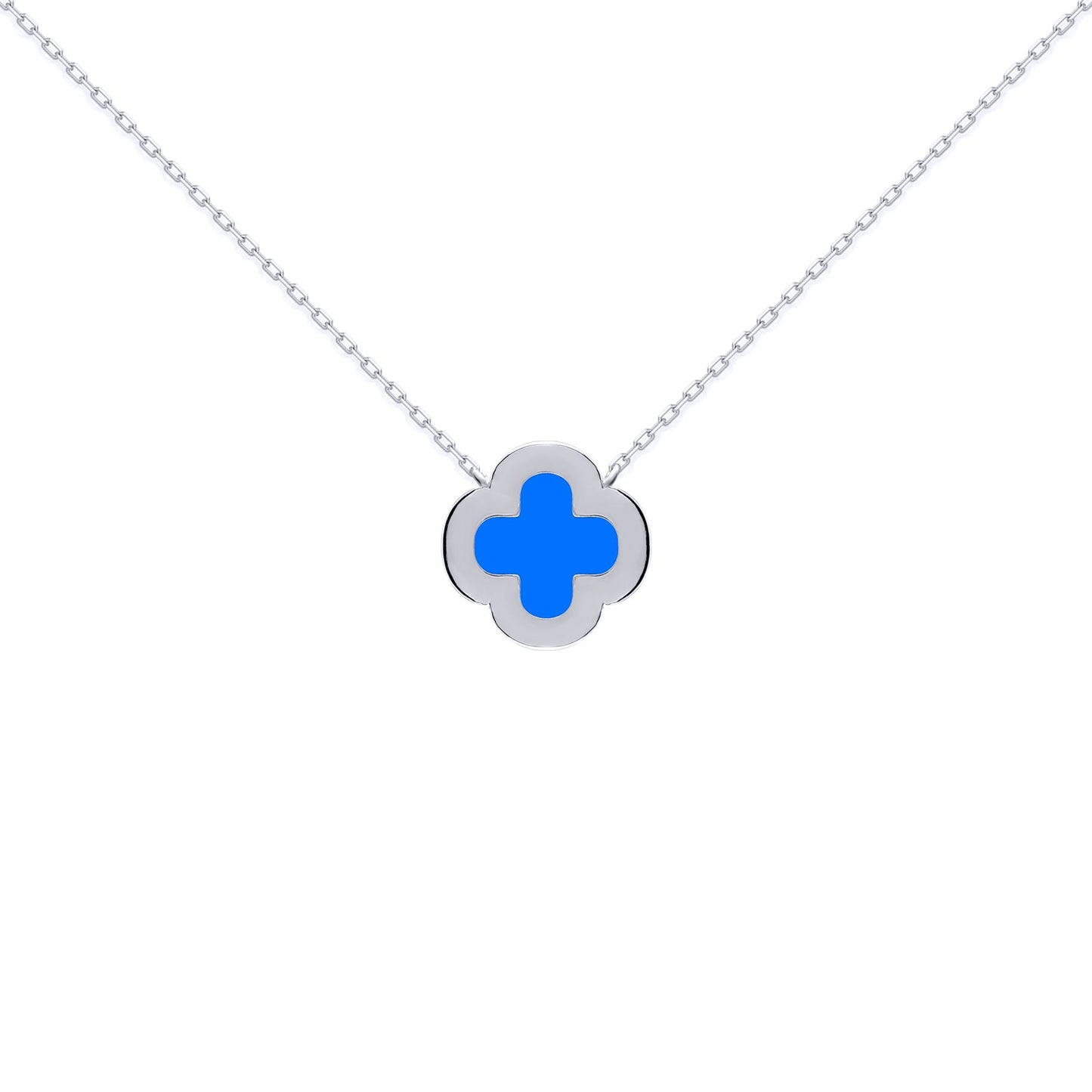 Silver  Clover Agate CZ Halo Lucky Charm Pendant Necklace 16-18" - ANC104