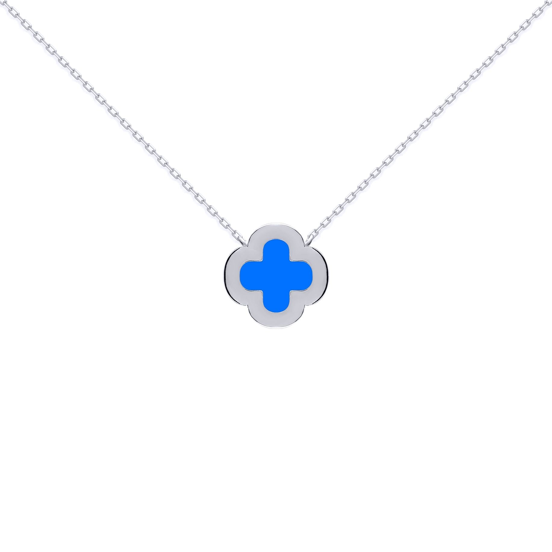 Silver  Clover Agate CZ Halo Lucky Charm Pendant Necklace 16-18" - ANC104