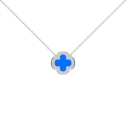 Silver  Clover Agate CZ Halo Lucky Charm Pendant Necklace 16-18" - ANC104