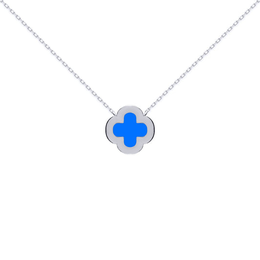 Silver  Clover Agate CZ Halo Lucky Charm Pendant Necklace 16-18" - ANC104
