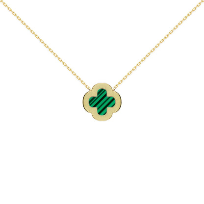 Gold-plated Silver  Clover Malachite CZ Charm Necklace 16-18" - ANC105-GP