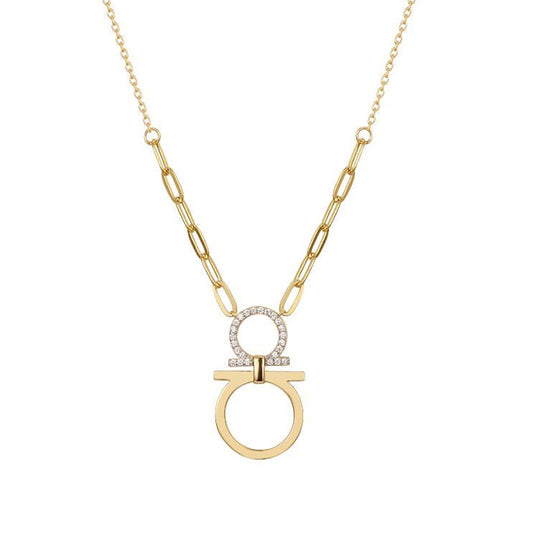 Gold-plated Silver  CZ Mirrored Omega Symbol Necklace 16.5-18.5" - ANC106-GP