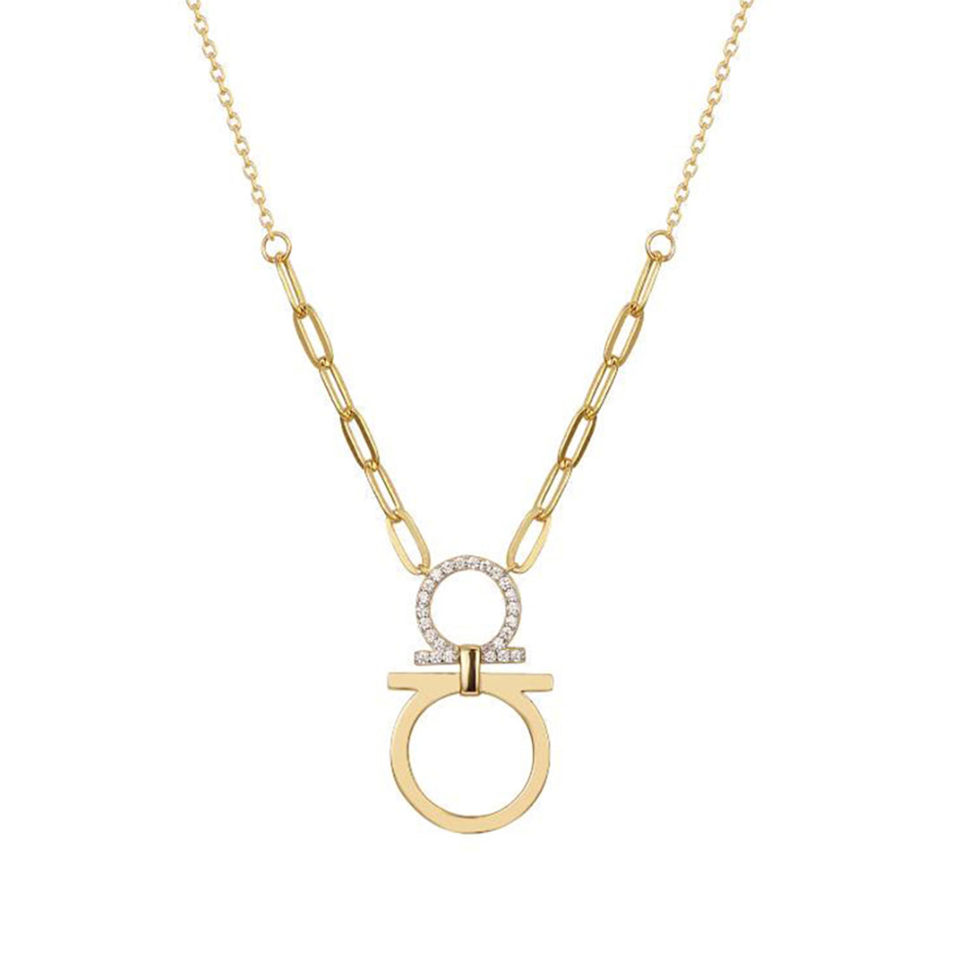 Gold-plated Silver  CZ Mirrored Omega Symbol Necklace 16.5-18.5" - ANC106-GP