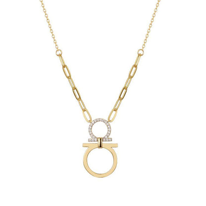 Gold-plated Silver  CZ Mirrored Omega Symbol Necklace 16.5-18.5" - ANC106-GP