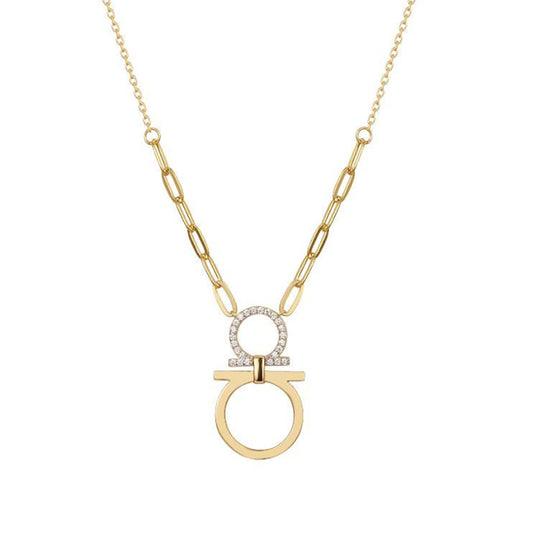 Gold-plated Silver  CZ Mirrored Omega Symbol Necklace 16.5-18.5" - ANC106-GP
