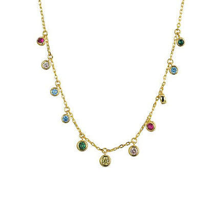 Gold-plated Silver  CZ Rainbow Raindrop Necklace 16.5-18.5" - ANC107-GP