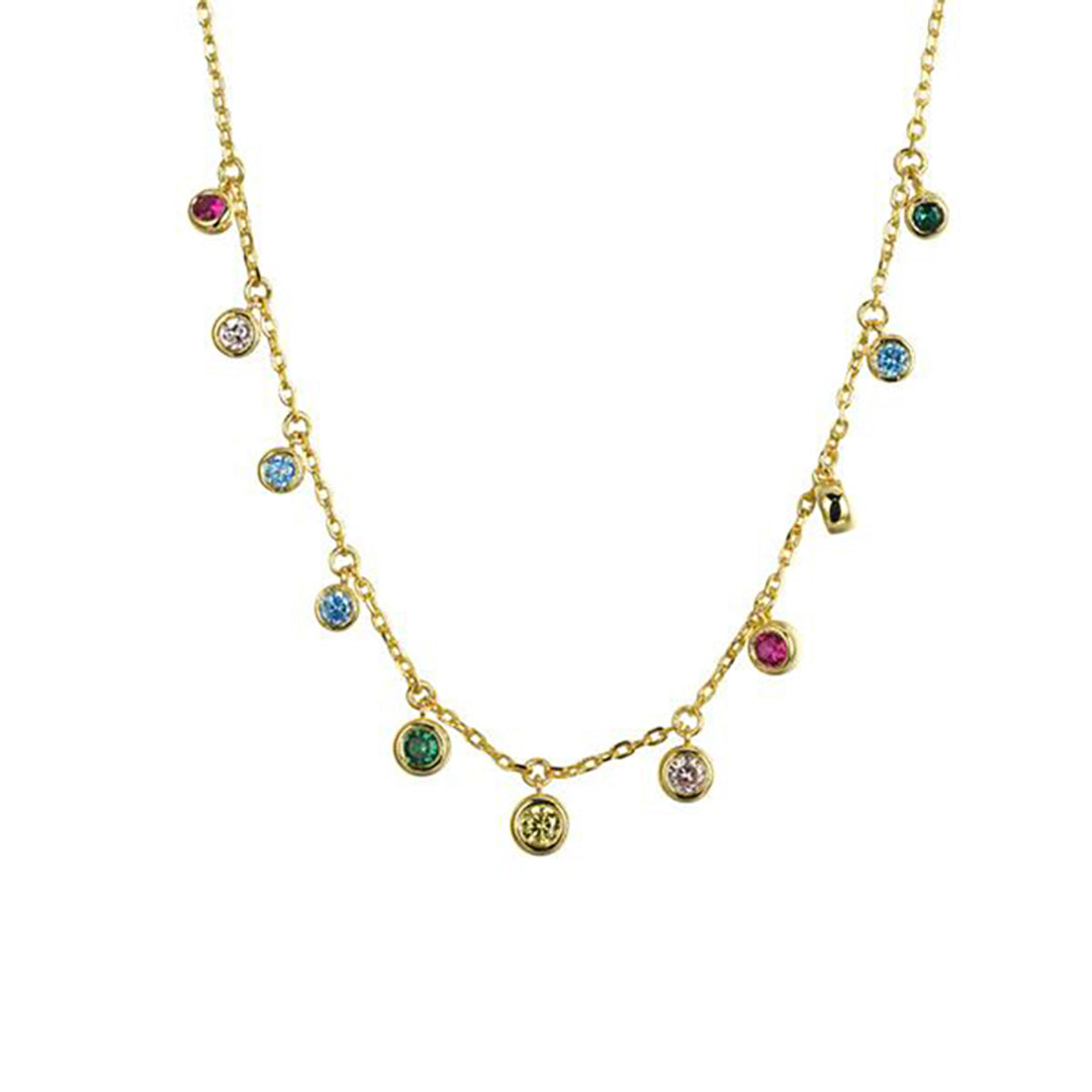 Gold-plated Silver  CZ Rainbow Raindrop Necklace 16.5-18.5" - ANC107-GP