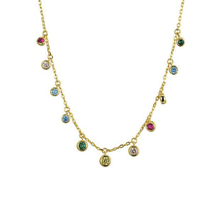 Gold-plated Silver  CZ Rainbow Raindrop Necklace 16.5-18.5" - ANC107-GP
