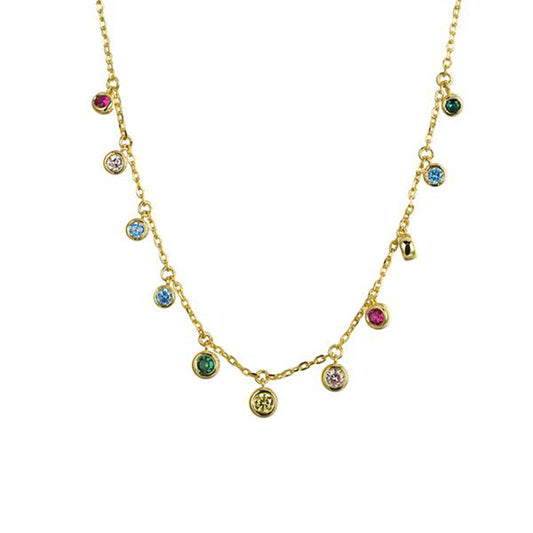 Gold-plated Silver  CZ Rainbow Raindrop Necklace 16.5-18.5" - ANC107-GP