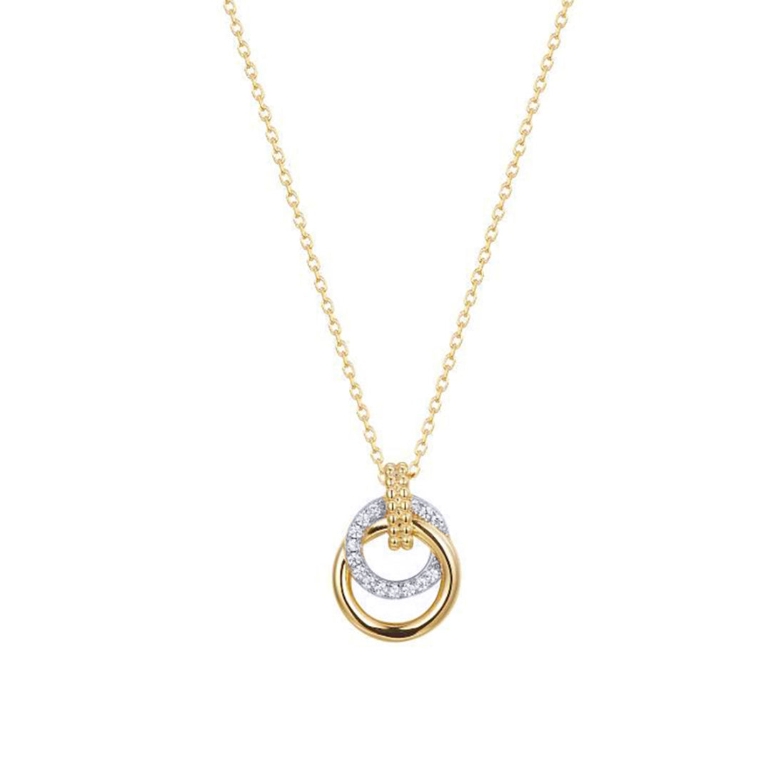 Gold-plated Silver  CZ Beaded Column Rings Necklace 16.5-18.5" - ANC108-GP