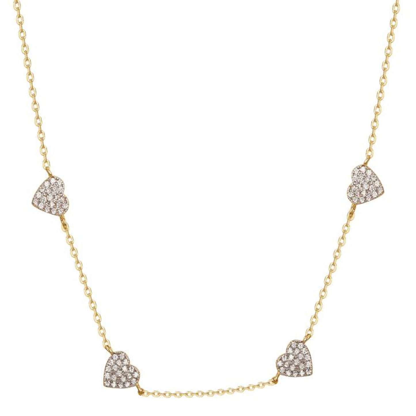 Gold-plated Silver  CZ Pave Love Heart Reversible Necklace 18.5" - ANC109-GP