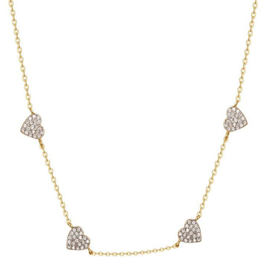 Gold-plated Silver  CZ Pave Love Heart Reversible Necklace 18.5" - ANC109-GP