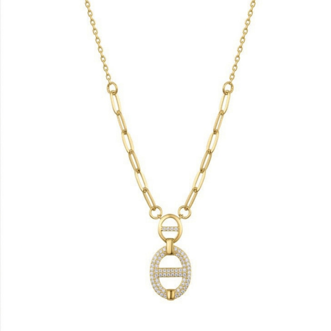 Gold-plated Silver  CZ Puffed Double Mariner Necklace 16.5-18.5" - ANC110-GP