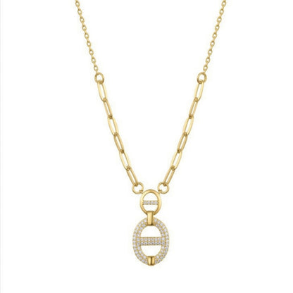 Gold-plated Silver  CZ Puffed Double Mariner Necklace 16.5-18.5" - ANC110-GP