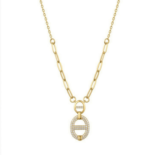 Gold-plated Silver  CZ Puffed Double Mariner Necklace 16.5-18.5" - ANC110-GP